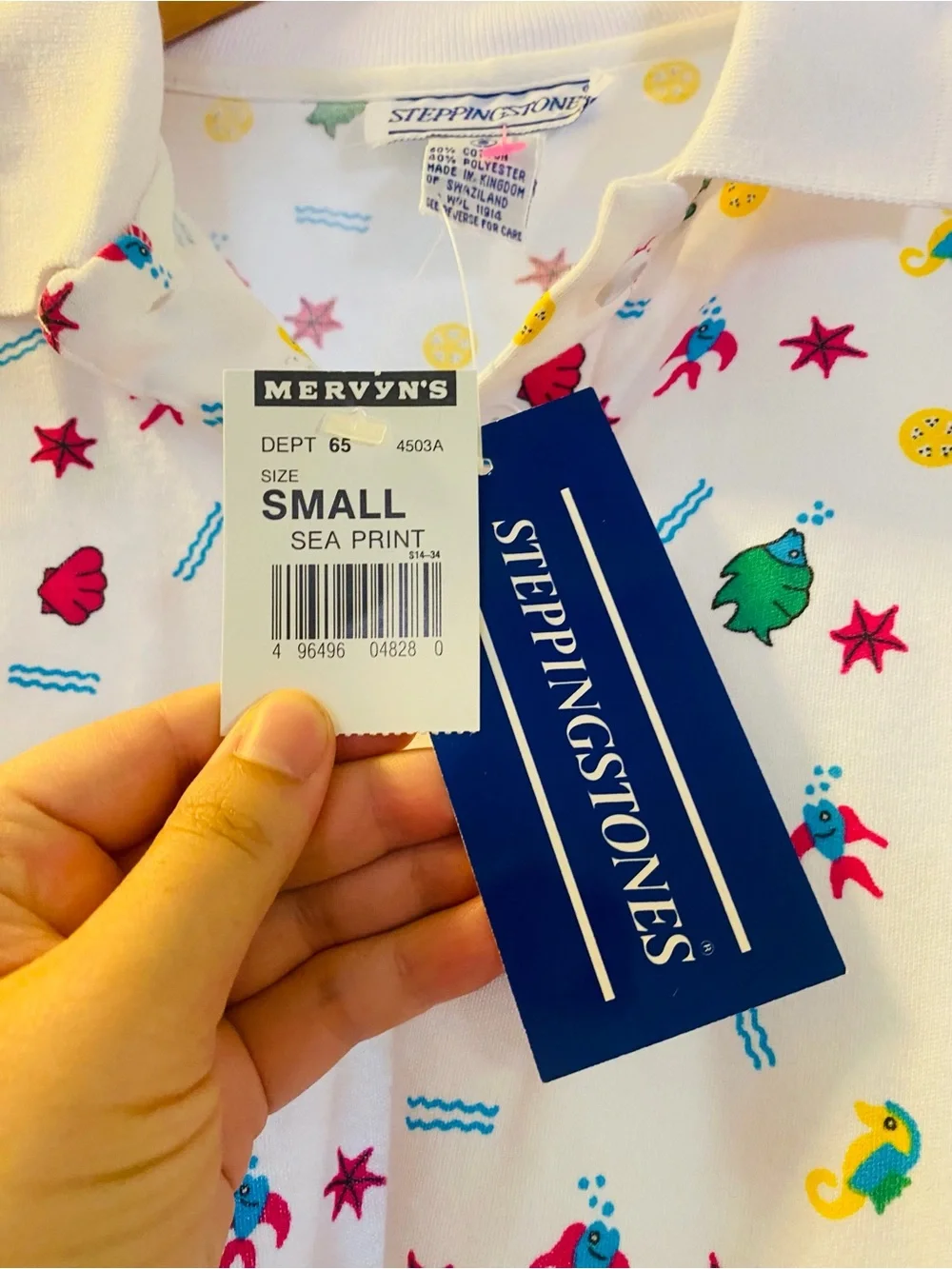 Sleeveless Vintage 90s Sea Creatures Steppingstones Polo Top